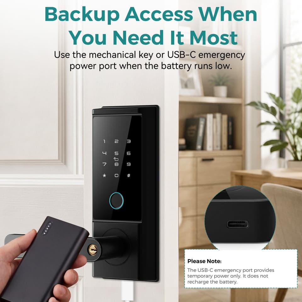 SJJ Aluminum Door Fingerprint Lever Mid detail photo 2 — Tuya/TTLock app