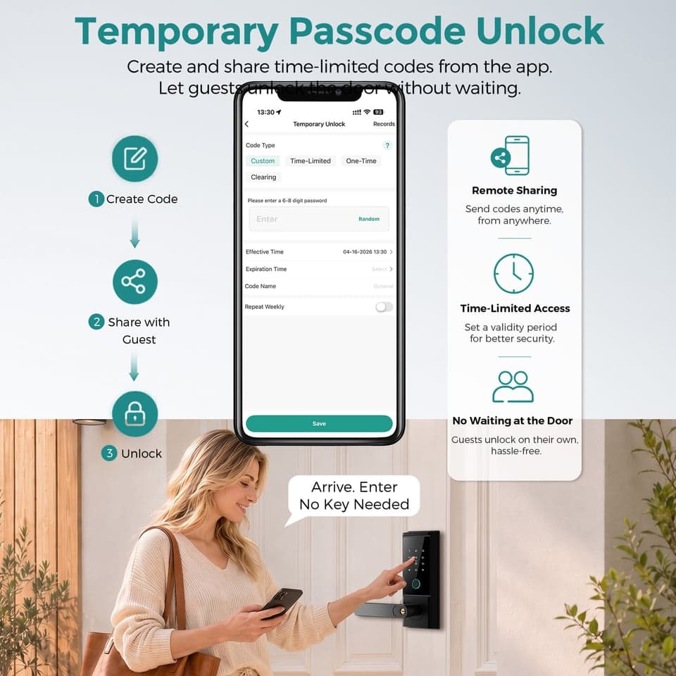 SJJ Aluminum Door Fingerprint Lever Mid detail photo 5 — Tuya/TTLock app