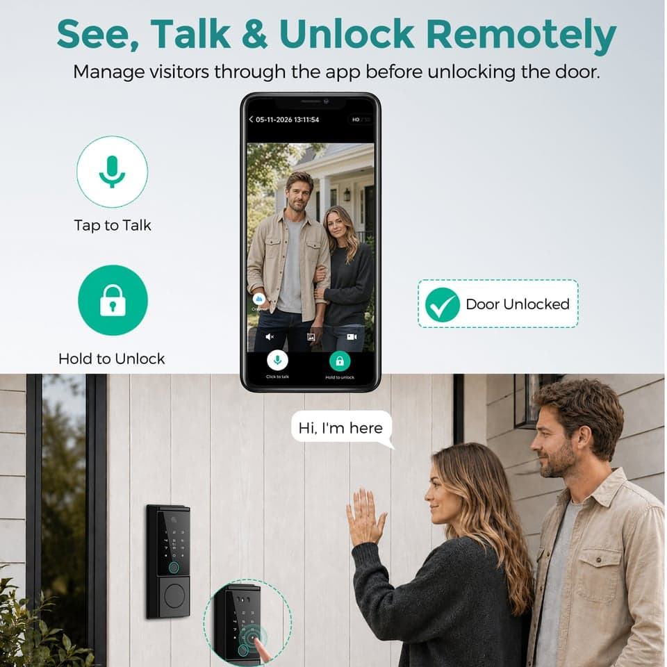 SJJ Cloud Smart Deadbolt Alloy detail photo 5 — Fingerprint, Card, Password, Key