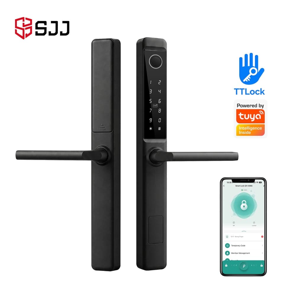 SJJ Aluminum Narrow Fingerprint Lock Entry — unlock: Fingerprint, Card, Password, Key — Tuya/TTLock app — SJJ wholesale
