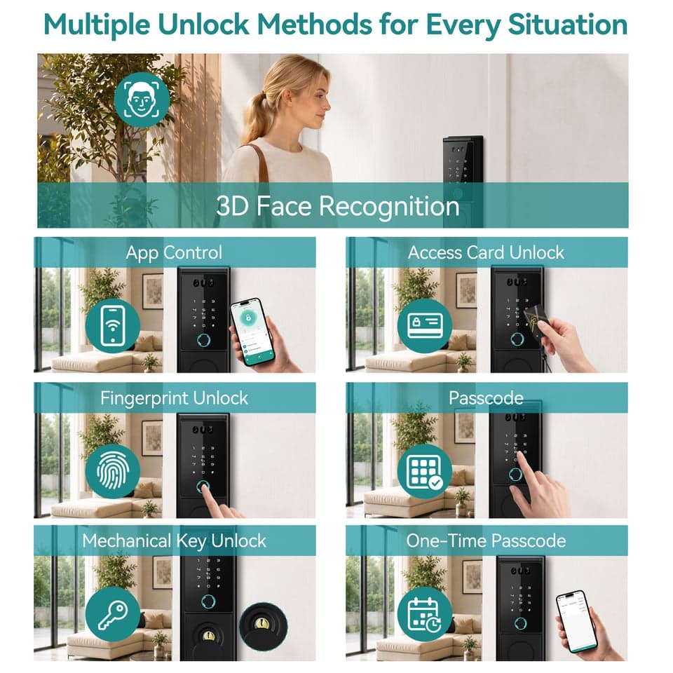 SJJ Fingerprint Deadbolt Glass/Face detail photo 1 — face unlock