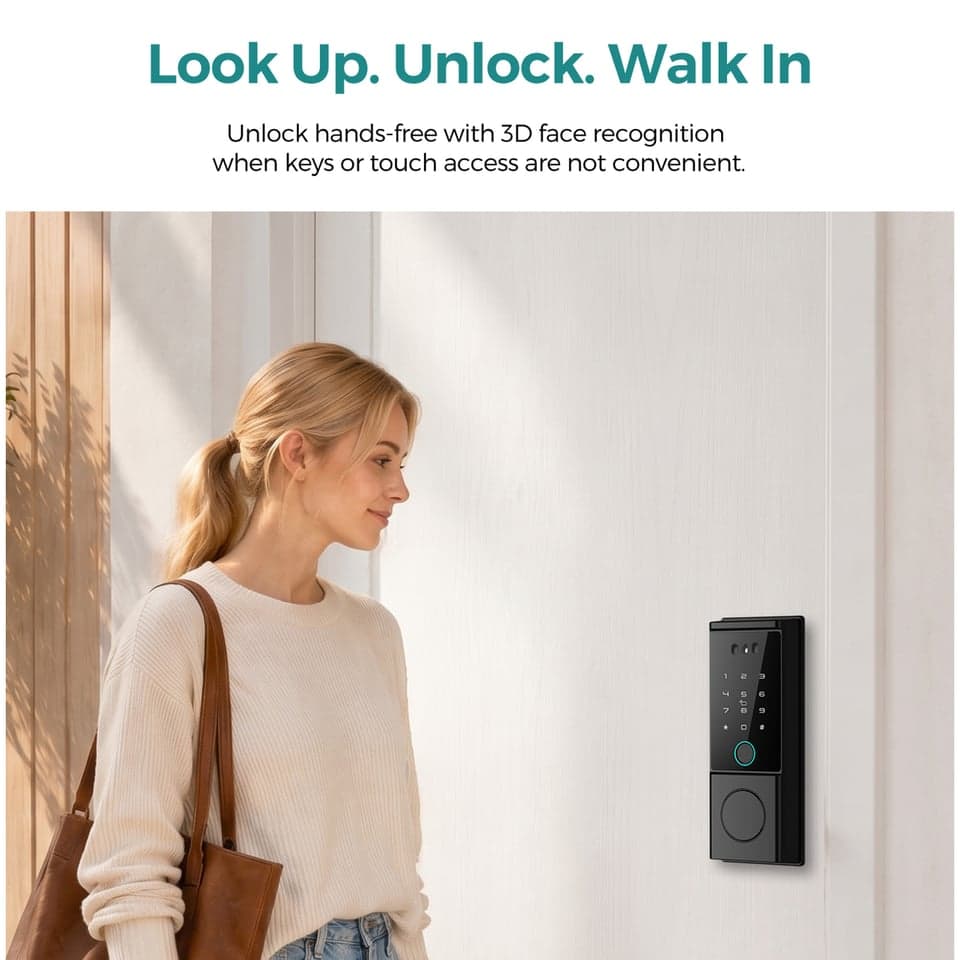 SJJ Fingerprint Deadbolt Glass/Face detail photo 5 — face unlock