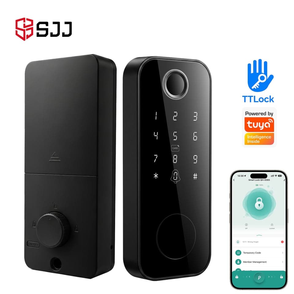SJJ Fingerprint Deadbolt Aluminum Keypad — unlock: Fingerprint, Card, Password, Key — Tuya/TTLock app — SJJ wholesale