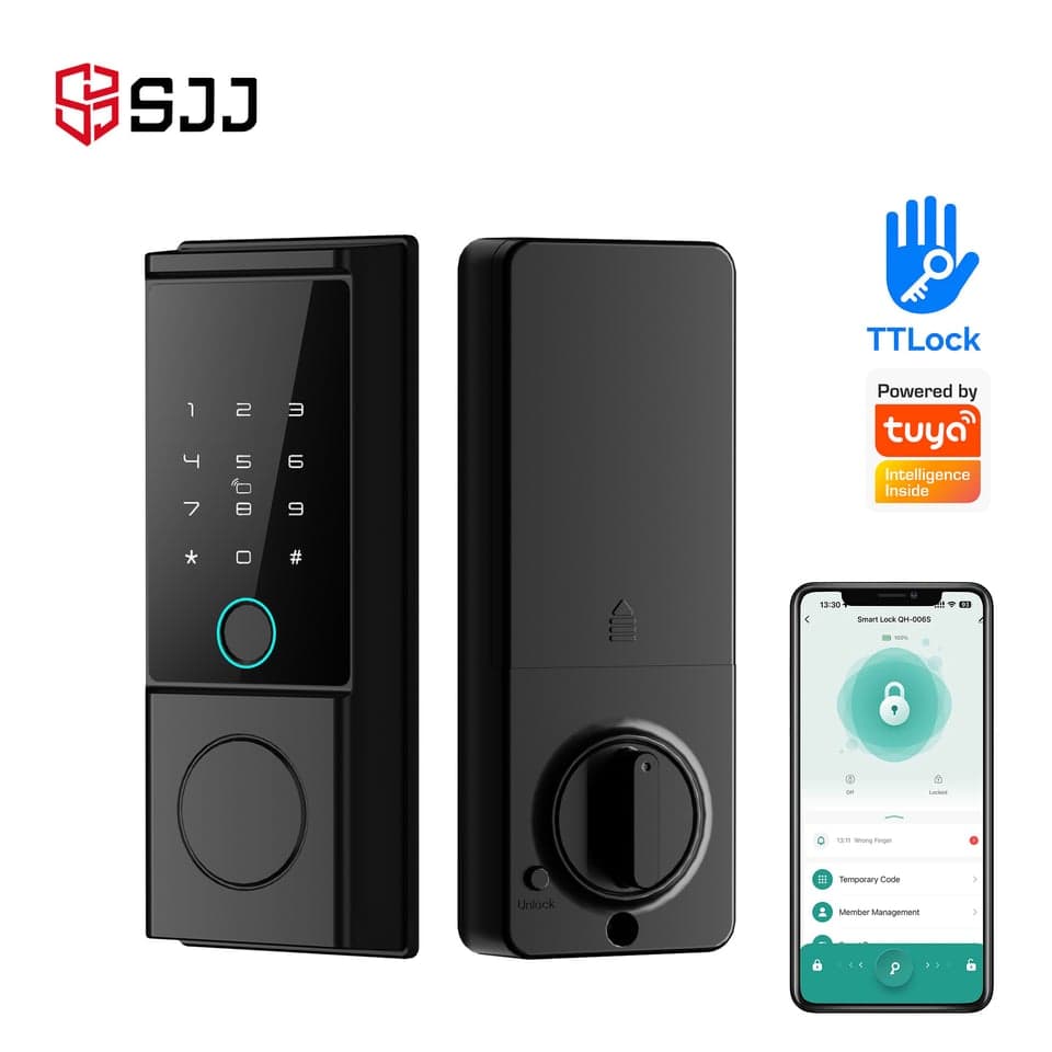 SJJ Fingerprint Deadbolt TTLock Entry — unlock: Fingerprint, Card, Password, Key — Tuya/TTLock app — SJJ wholesale
