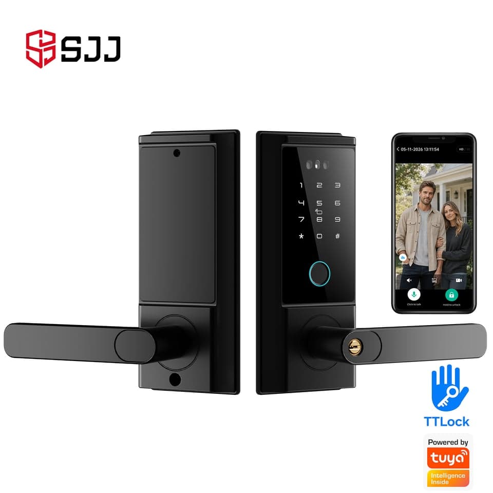 SJJ Fingerprint Lever Lock High — unlock: Fingerprint, Face Recognition, Card, Password — Tuya/TTLock app — SJJ wholesale