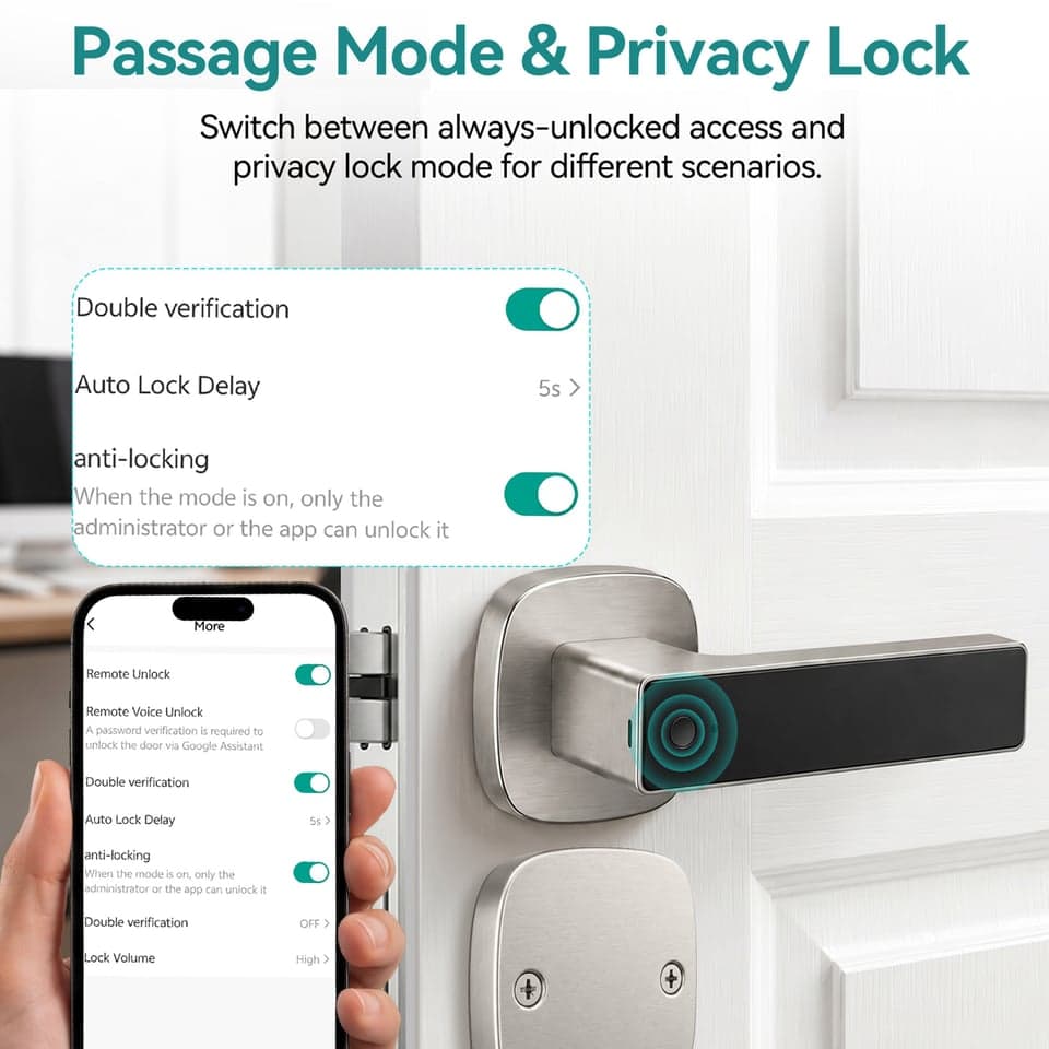 SJJ Fingerprint Lever Lock Wood/Aluminum detail photo 2 — Tuya/TTLock app
