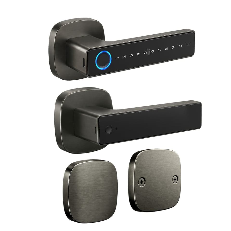 SJJ Fingerprint Lever Lock Wood/Aluminum — unlock: Fingerprint, Card, Password, Key — Tuya/TTLock app — SJJ wholesale