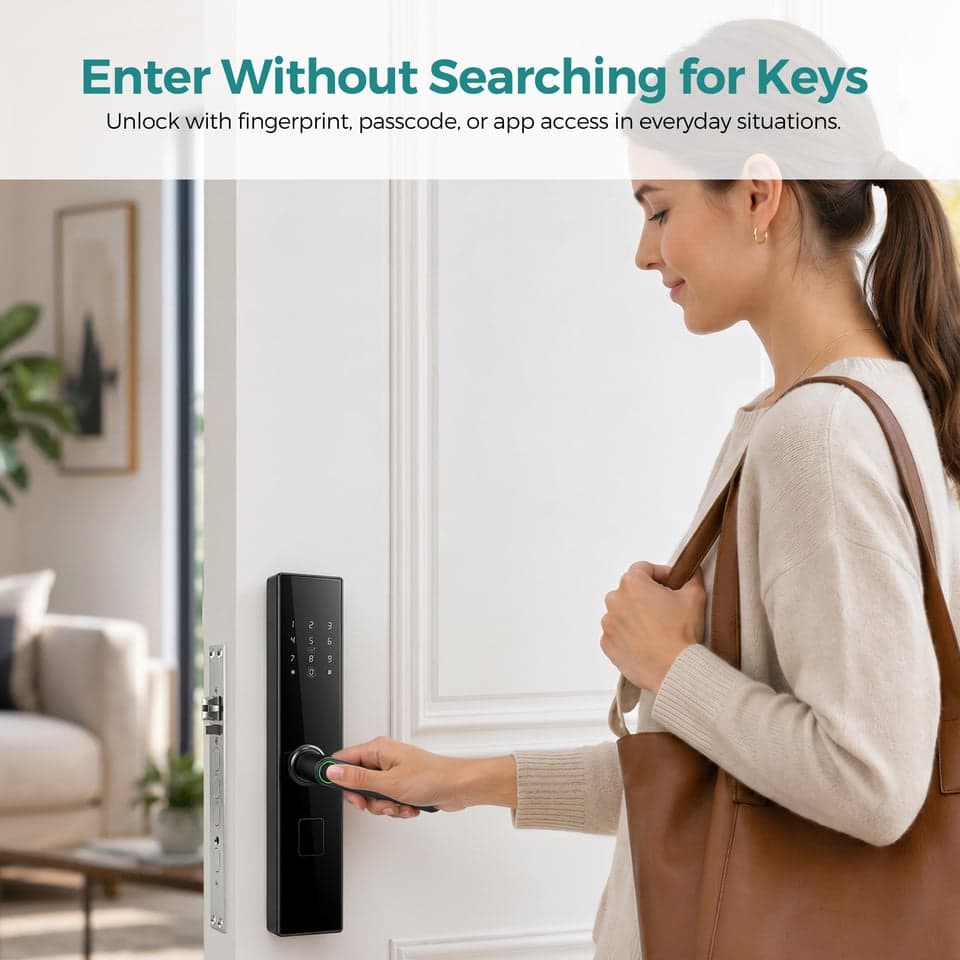 SJJ Fingerprint Lever Lock Wood Entry detail photo 4 — Tuya/TTLock app