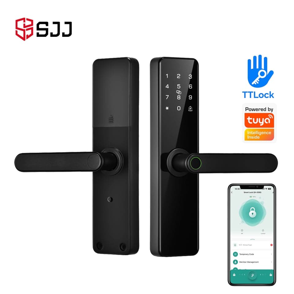 SJJ Fingerprint Lever Lock Aluminum Cloud — unlock: Fingerprint, Card, Password, Key — Tuya/TTLock app — SJJ wholesale