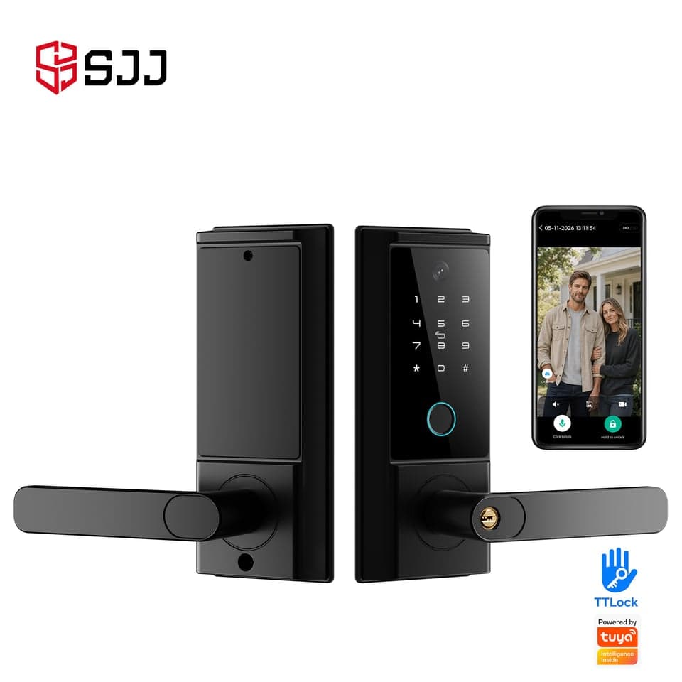 SJJ Fingerprint Lever Lock Aluminum/Steel — unlock: Fingerprint, Card, Password, Key — Tuya/TTLock app — SJJ wholesale