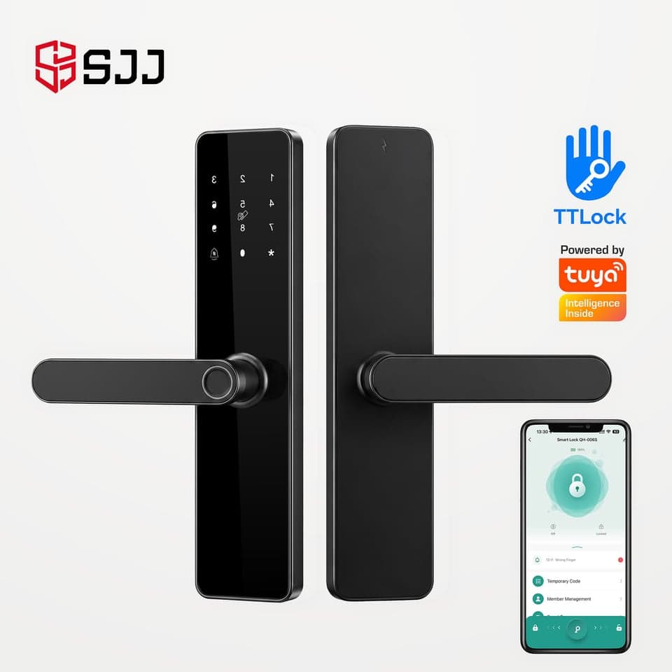 SJJ S1H-Y07 Aluminum Alloy Lever Lock — unlock: Fingerprint, Card, Password, Key — Tuya/TTLock app — SJJ wholesale