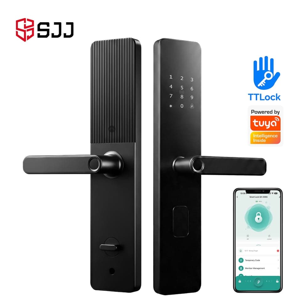 SJJ S2M-Z6 Fingerprint Lever Lock — unlock: Fingerprint, Card, Password, Key — Tuya/TTLock app — SJJ wholesale