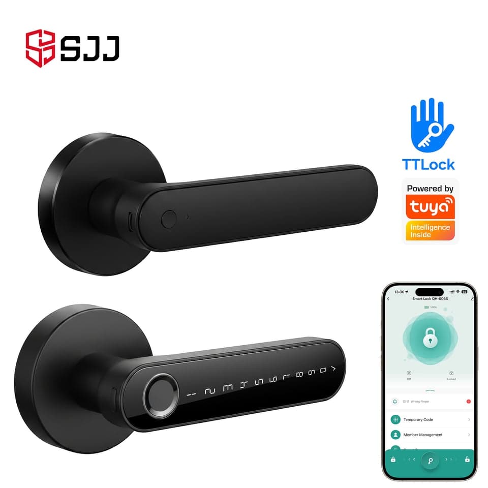 SJJ Tuya Fingerprint Keypad Lock — unlock: Fingerprint, Card, Password, Key — Tuya/TTLock app — SJJ wholesale