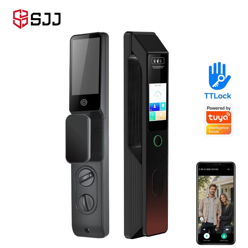SJJ WiFi Full Auto Door Lock Pro — unlock: Fingerprint, Face Recognition, Card, Password — video peephole — face unlock — SJJ wholesale
