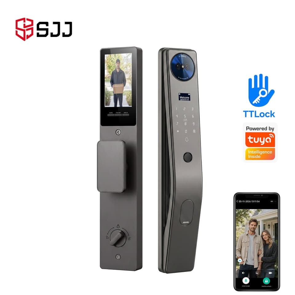 SJJ WiFi Full Auto Lock Entry — unlock: Fingerprint, Face Recognition, Card, Password — video peephole — face unlock — SJJ wholesale