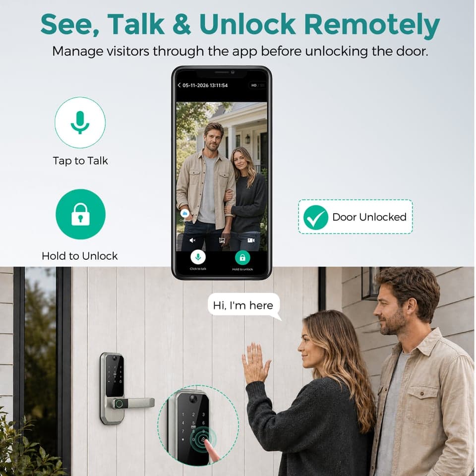 SJJ WiFi peephole lock app — see talk and unlock remotely with two-way audio and live visitor video
