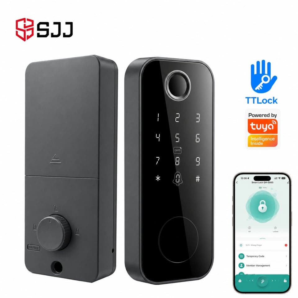 SJJ Fingerprint Deadbolt Aluminum Tuya — unlock: Fingerprint, Card, Password, Key — Tuya/TTLock app — SJJ wholesale
