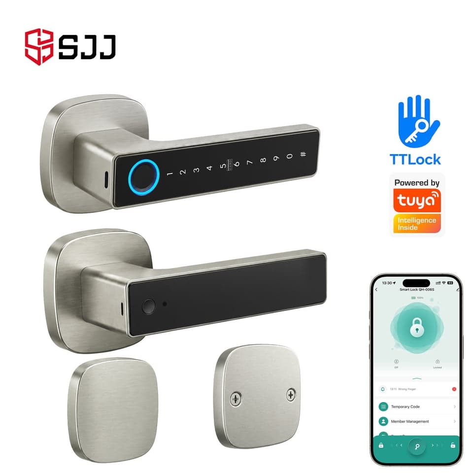 SJJ Fingerprint Lever Lock Aluminum Mid — unlock: Fingerprint, Card, Password, Key — Tuya/TTLock app — SJJ wholesale