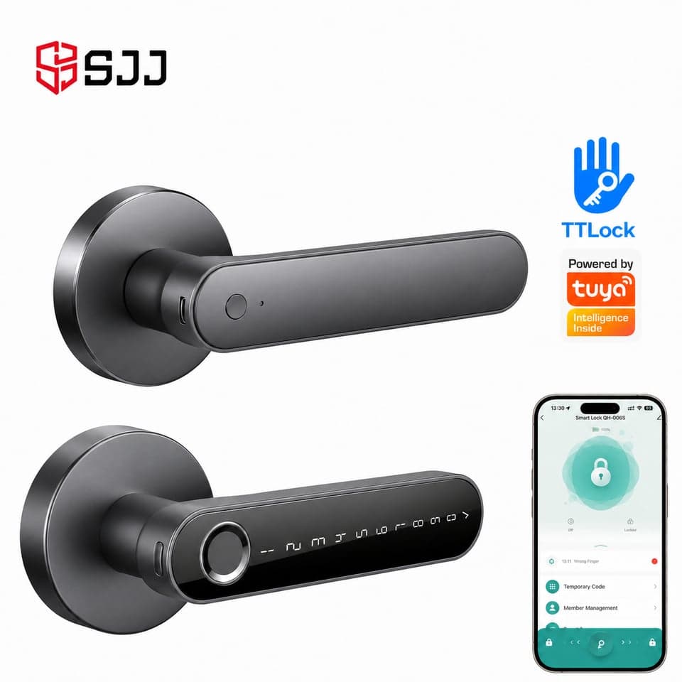 SJJ Multi-Door Keypad Deadbolt — unlock: Fingerprint, Card, Password, Key — Tuya/TTLock app — SJJ wholesale